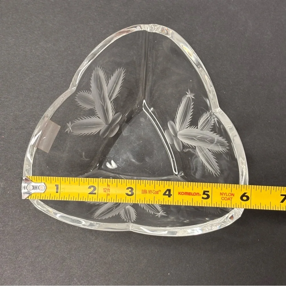 Vtg Mikasa Triangular Crystal Clear Glass Bowl with Etched Cactus Cacti RARE